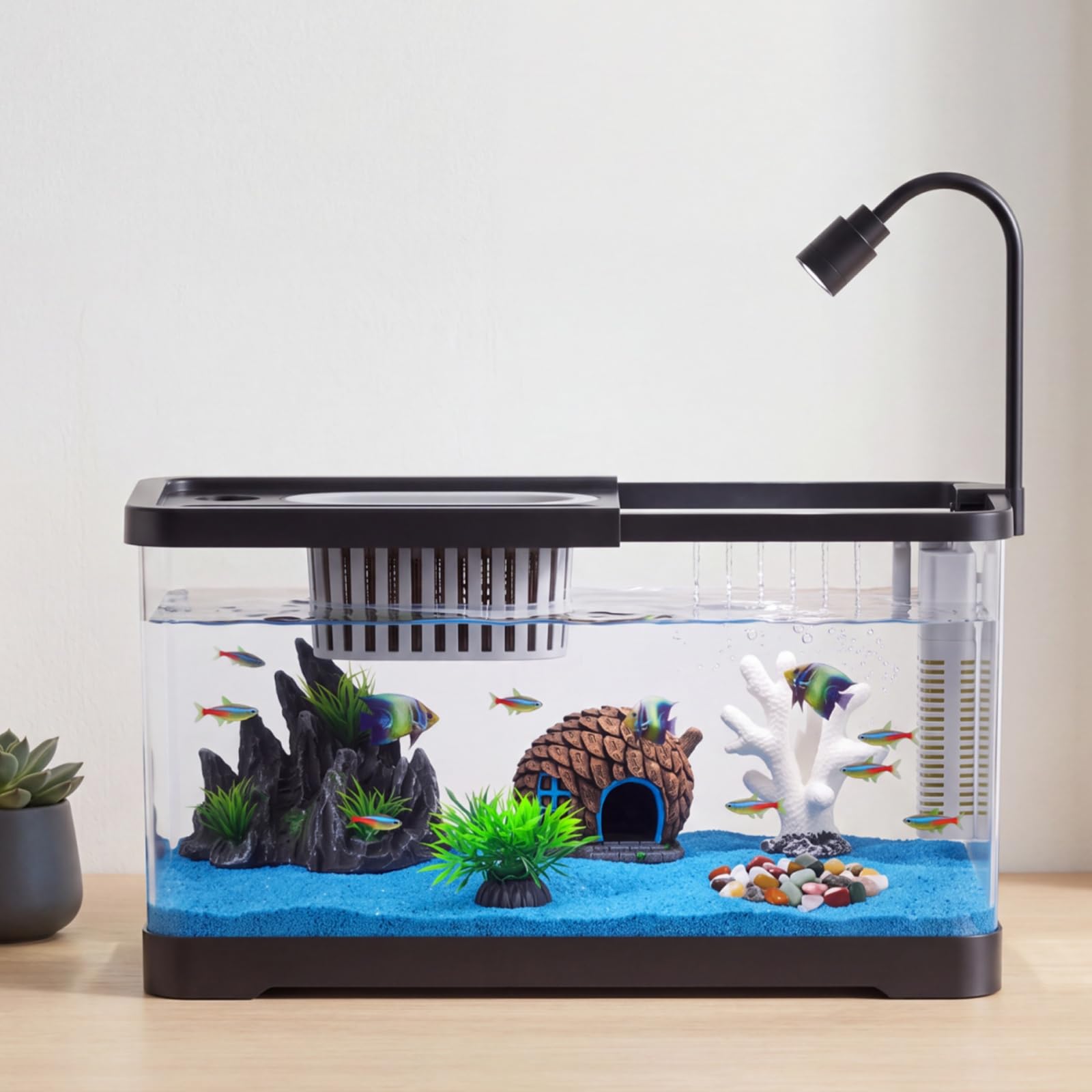 Aquarium Fish Goldfish - Aquarium-Starter-Set mit Filter und Beleuchtung, Kunststoff-Aquarium