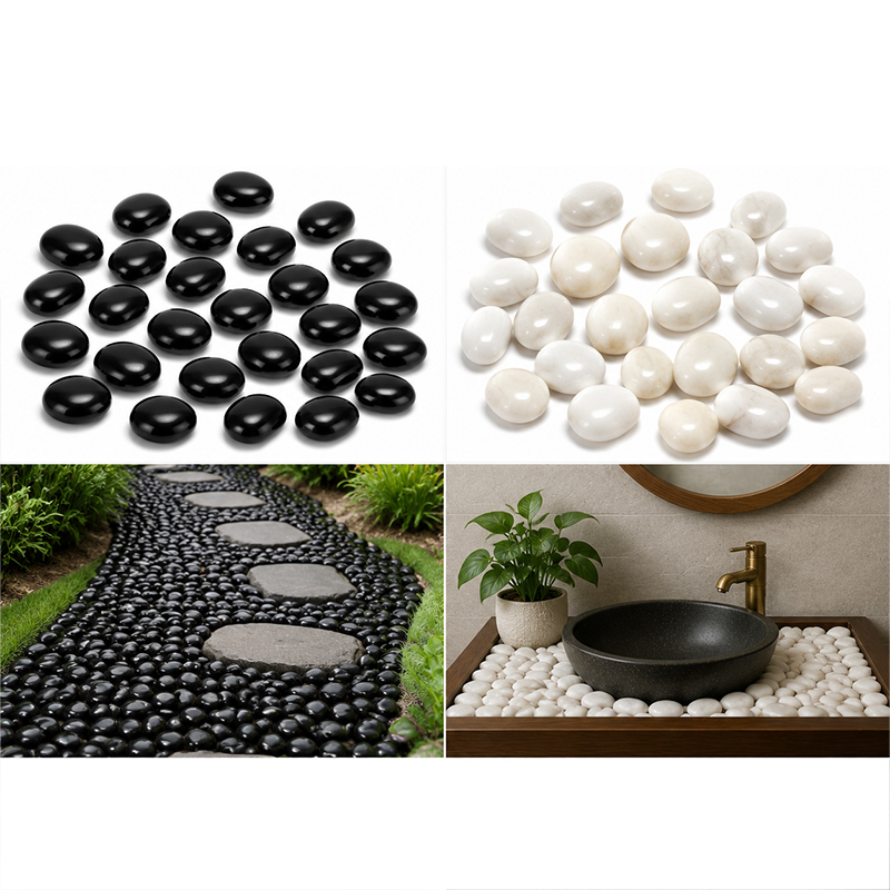 Aquarium Fish Types - Weiß-schwarze polierte Flusssteine, 200 g–400 g,