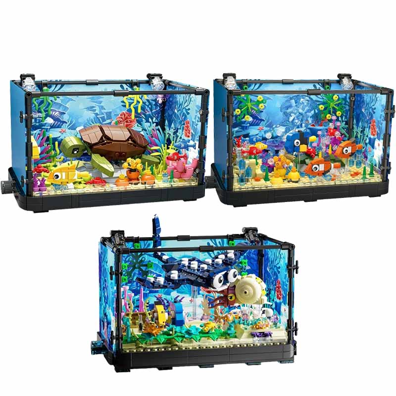 Aquarium Fish Types - Aquarium-Baustein-Set mit Licht, Aquarium, Meeresschildkröte, Baustein-Spielzeug