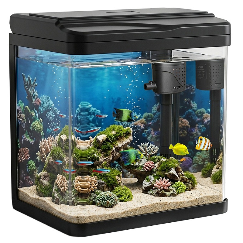 Aquarium Fish No Need Oxygen - Glas-Aquarium, kleine integrierte Filter- und Sauerstofferzeugungsmaschine