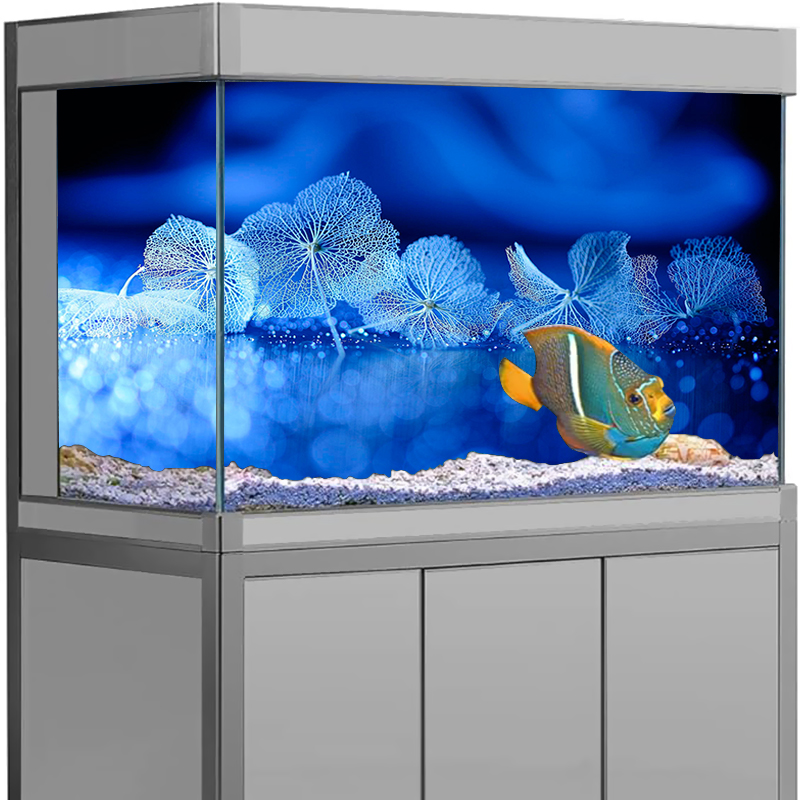 Aquarium Fish Poster - Aquarium-Dekor, Aquarium-Hintergrund-Aufkleber, blaues Blumenposter, Aquarium-Hintergrunddekorationen, PVC-Aquarium-Zubehör