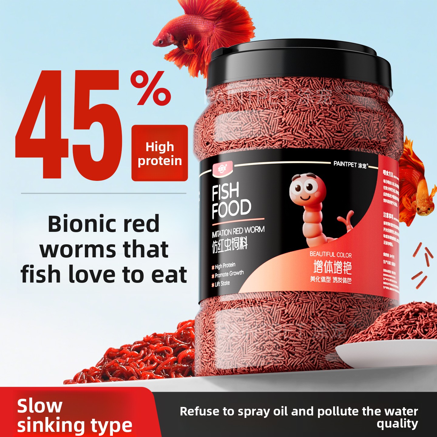 Aquarium Fish Eggs - PAINTPET Bio-Mimetisches Blutwurm-Fischfutter, Langsam Sinkende Protein-Pellets